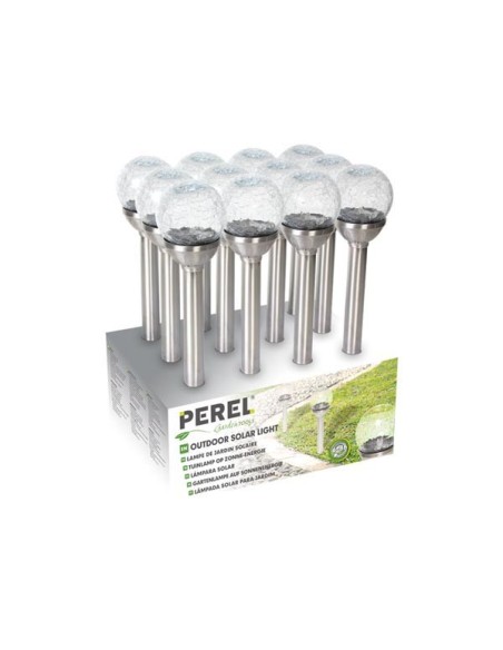 LAMPE SOLAIRE POUR JARDIN avec socle en acier inoxydable - présentoir de 12 pcs